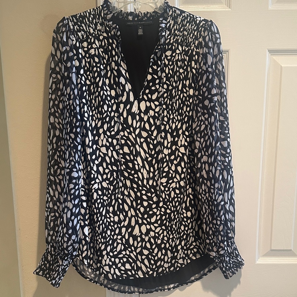 White House Black Market Black and White Patterned Blouse